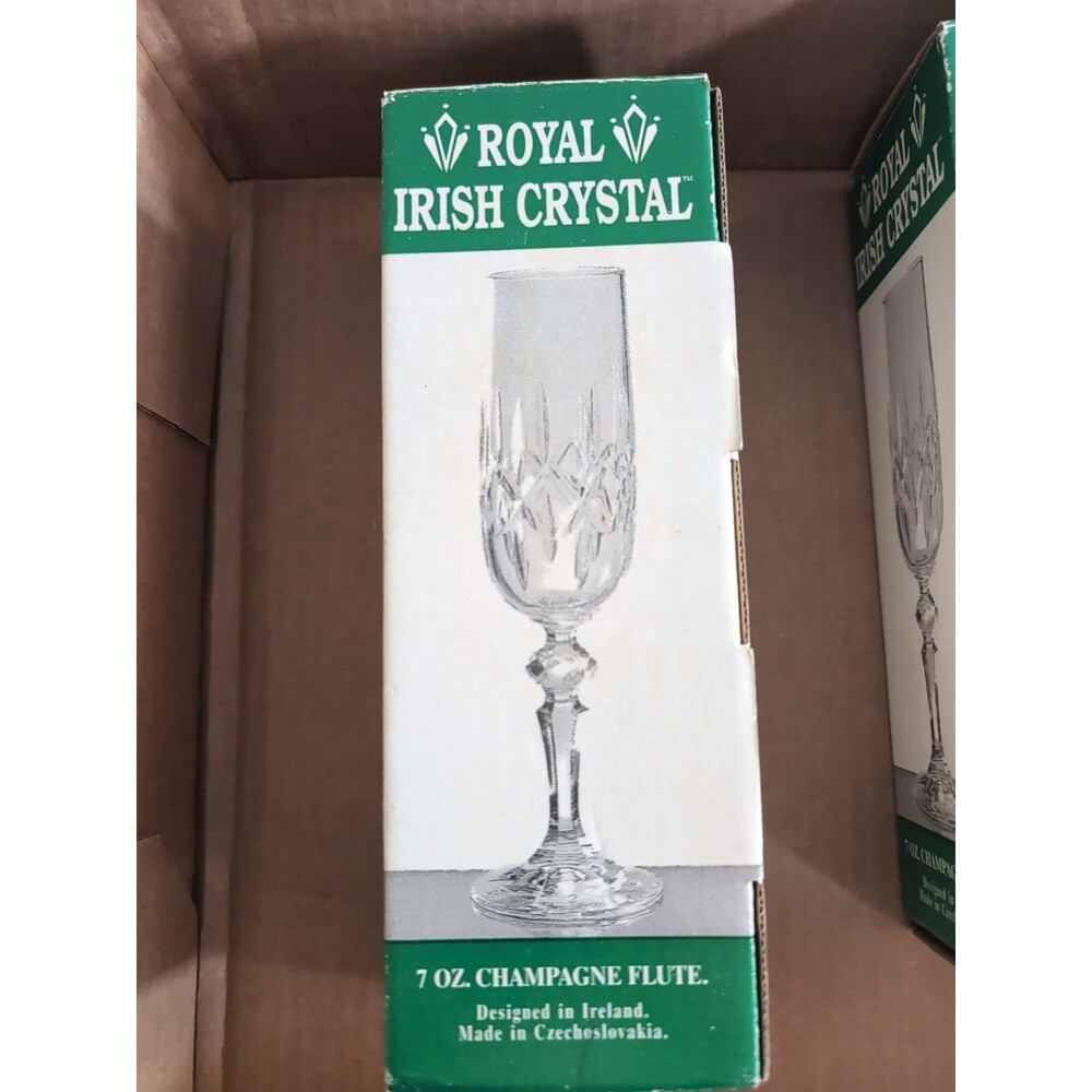 Royal Irish Cross Cut Crystal Champagne Flute Glass Vintage 8 1/2". Lot Of 5 - Picture 4 of 4